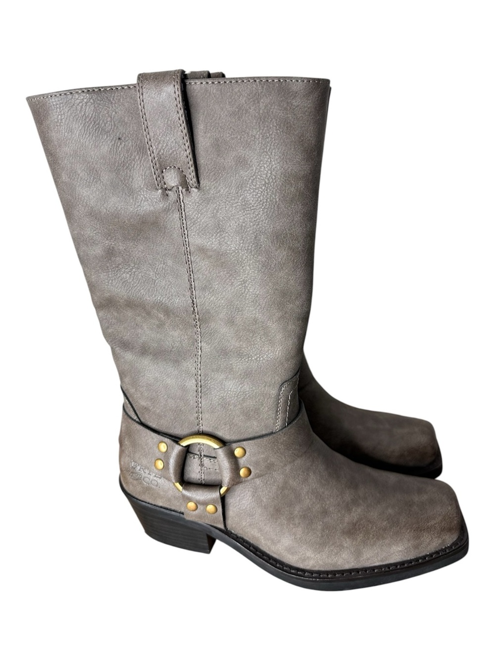 FRYE & CO New Lorrie Harness 12 Smoke Grey Boots Western Vegan Leather Size 7